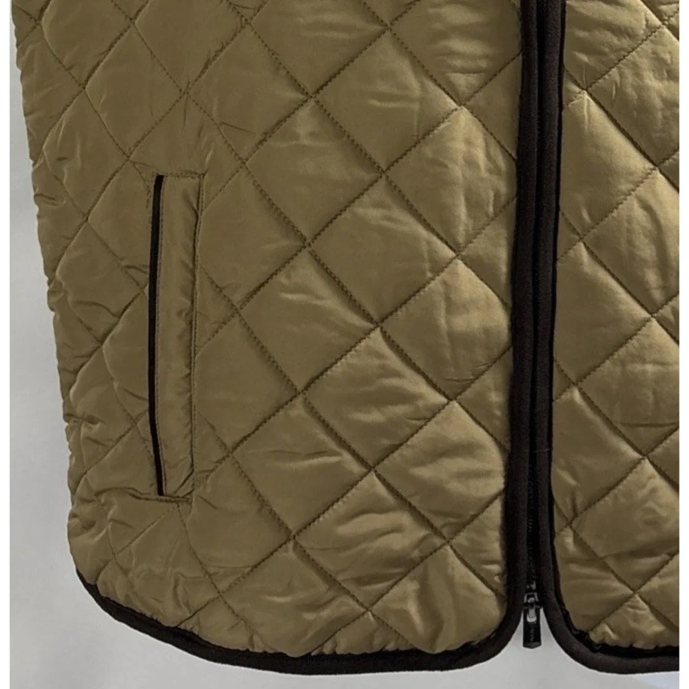 Tahari Men XXL Khaki Tan Diamond Quilted Fleece Lined Full Zip Vest Jacket 2XL